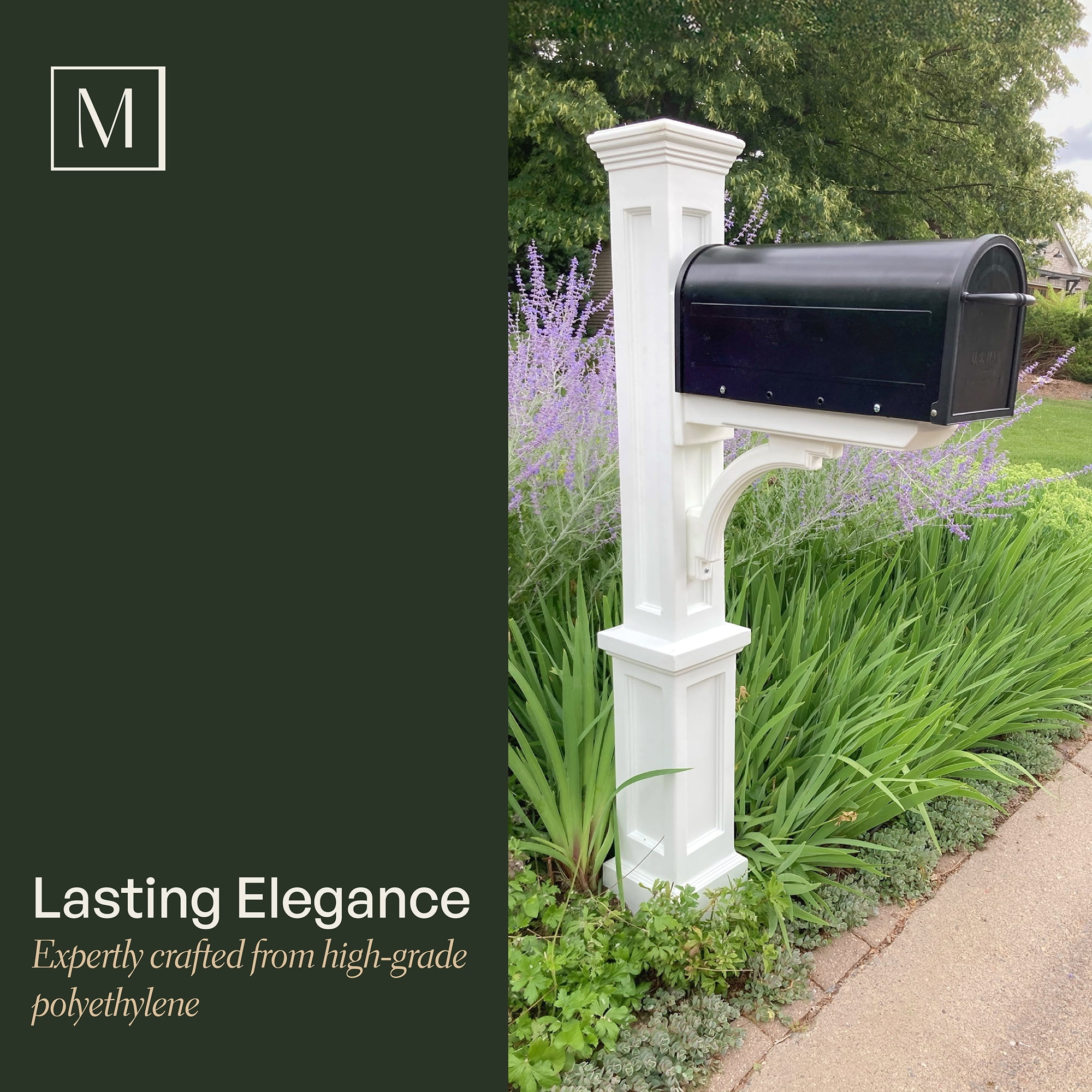 Mayne Newport Plus Single Mailbox Arm Mount White Plastic Mailbox Post