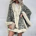 thumbnail image 2 of Puntoco Women Clearance Women's Autumn Leopard Winter Ladies Hairball Cloak Shawl Tops Beige One Size(One Size), 2 of 9