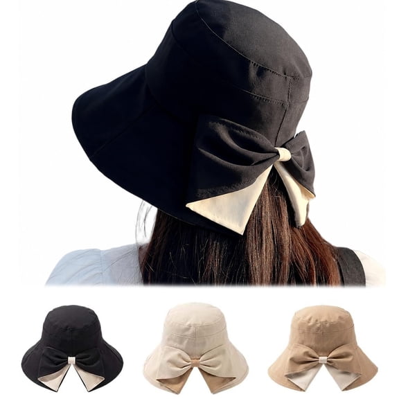 Women's Bowknot Wide Brim Sun Protective Hat,Wide Brim Foldable Beach Hat, Lightweight Travel Bucket Hat for Summer