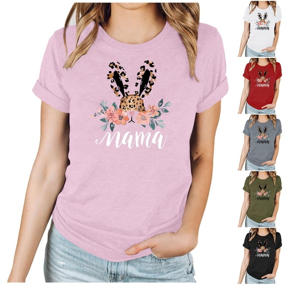 VBTAPA Women's Happy Easter Shirt Short Sleeve Funny Tops Rabbit Graphic Colored Eggs Print T-Shirts Easter Day Gifts Sales of Today White XXL
