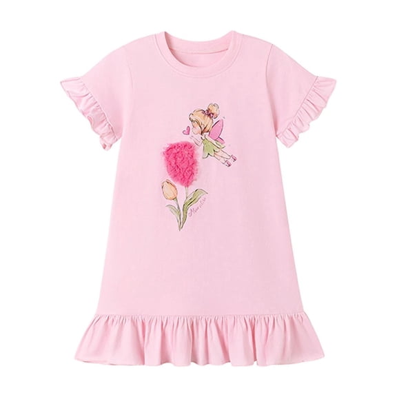 RMGVDSD Toddler Girl Dress Summer Girls Dresses Short Sleeves Casual Sundress Adorable Kids Lightweight A-Line Midi Dress Everyday Wear 2 Years