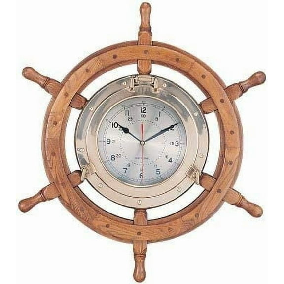 Nagina International HS 24" Porthole Ship Wheel Clock