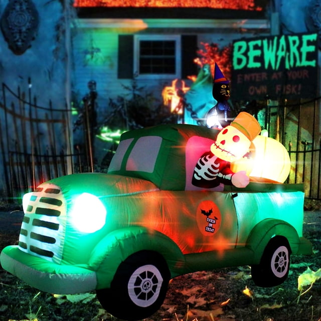 Decoración inflable de coche fantasma VIKIMORA de 2,3 m con luces LED