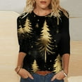 thumbnail image 2 of Fiaer Women T Shirts 3/4 Sleeve Christmas Plus Size Tshirts Crew Neck Snowflakes Santa Snowman Tree Funny Graphic Trendy Xmas Tops Gold S, 2 of 5