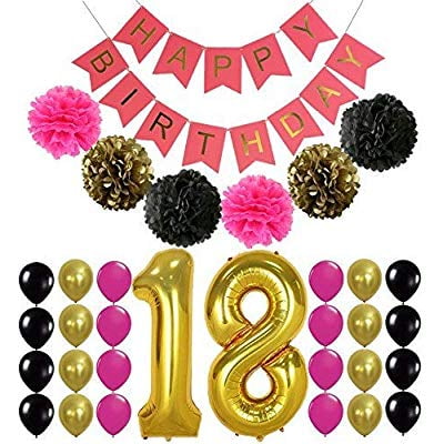 18th birthday banner pompom decorations hot pink happy birthday