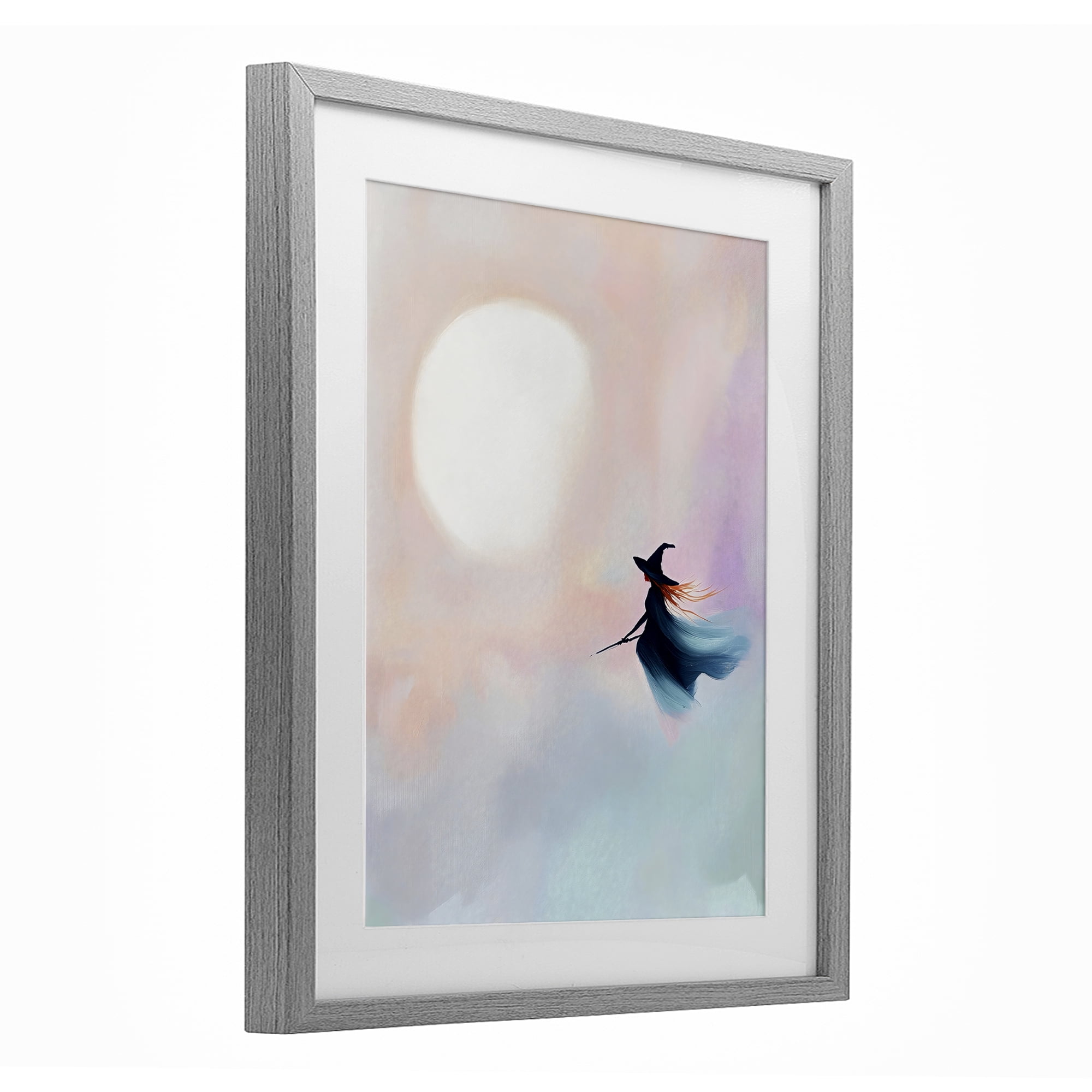 Stupell Industries Witch Flying at Sunset Gray Framed Print Under Glass, design by The Prints Vibe