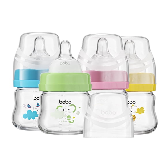 YOHKOH Glass Baby Bottles, Slow Flow Anti-Colic, 2.7oz, Newborn 0 Months, Multicolour, 4 Pack