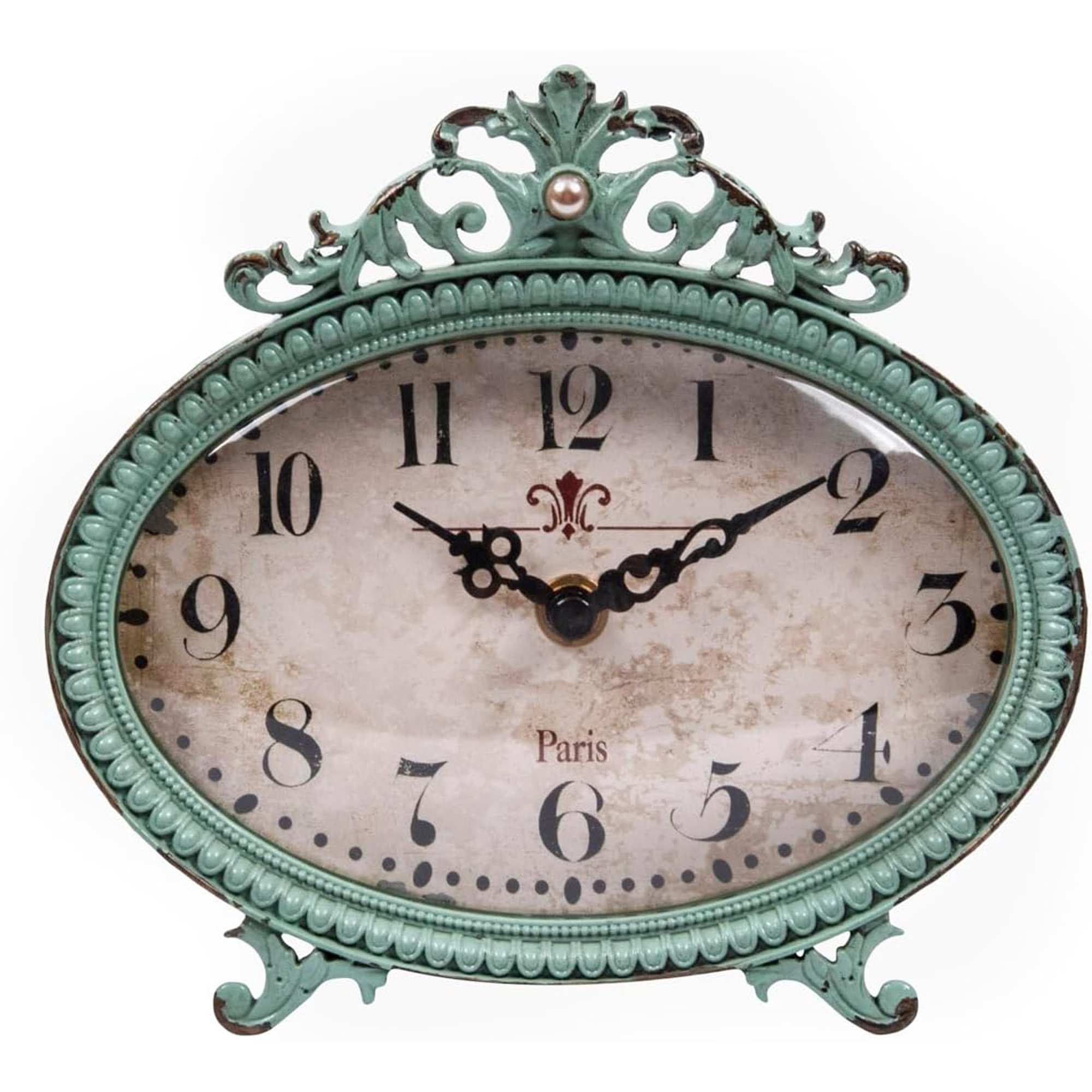 Green Antiqued Pewter Mantel Clock
