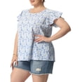 thumbnail image 7 of Agnes Orinda Women's Plus Size Floral Tops Round Neck Flare Short Sleeve Casual Spring Summer Blouse 4X Blue White, 7 of 7