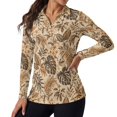 thumbnail image 2 of Xoenoiee Tropical Monstera Palm Leaves Plumeria Flower Print Long Sleeve Golf Shirts for Women Collared V Neck Polo Tennis Top Soft Lightweight Comfort Warm Weather Outfits, Size M, 2 of 7