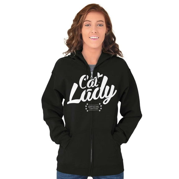 Cat Lady Officially Certified Funny Zip Hoodie Sweatshirt Women Brisco Brands S
