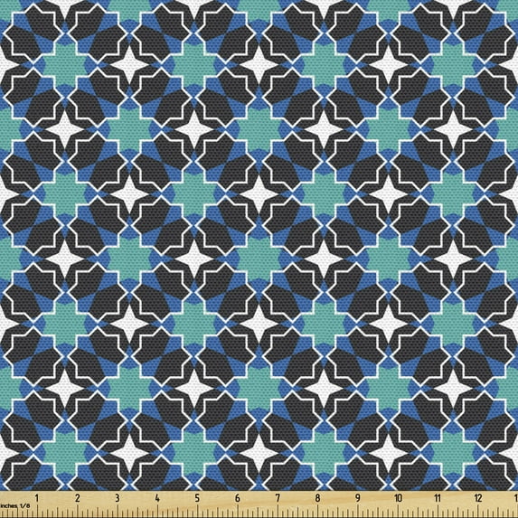 Antique Oriental Fabric by the Yard, Energetic Look Intricate Tile Pattern, Upholstery Fabric for Dining Chairs Home Decor Accents, Seafoam Sea Blue by Ambesonne