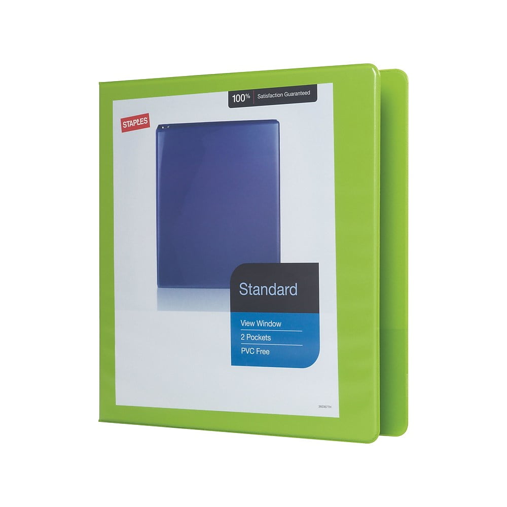 Bright Green 1-1//2 Staples Standard View Binder with D-Rings