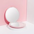 thumbnail image 1 of wobsion LED Lighted Travel Makeup Mirror, 1x/10x Magnification Compact Mirror, Portable for Handbag, Purse, Pocket, 3.5 inch Illuminated Folding Mirror, Handheld 2-Sided Mirror, Round, Cyan, 1 of 5