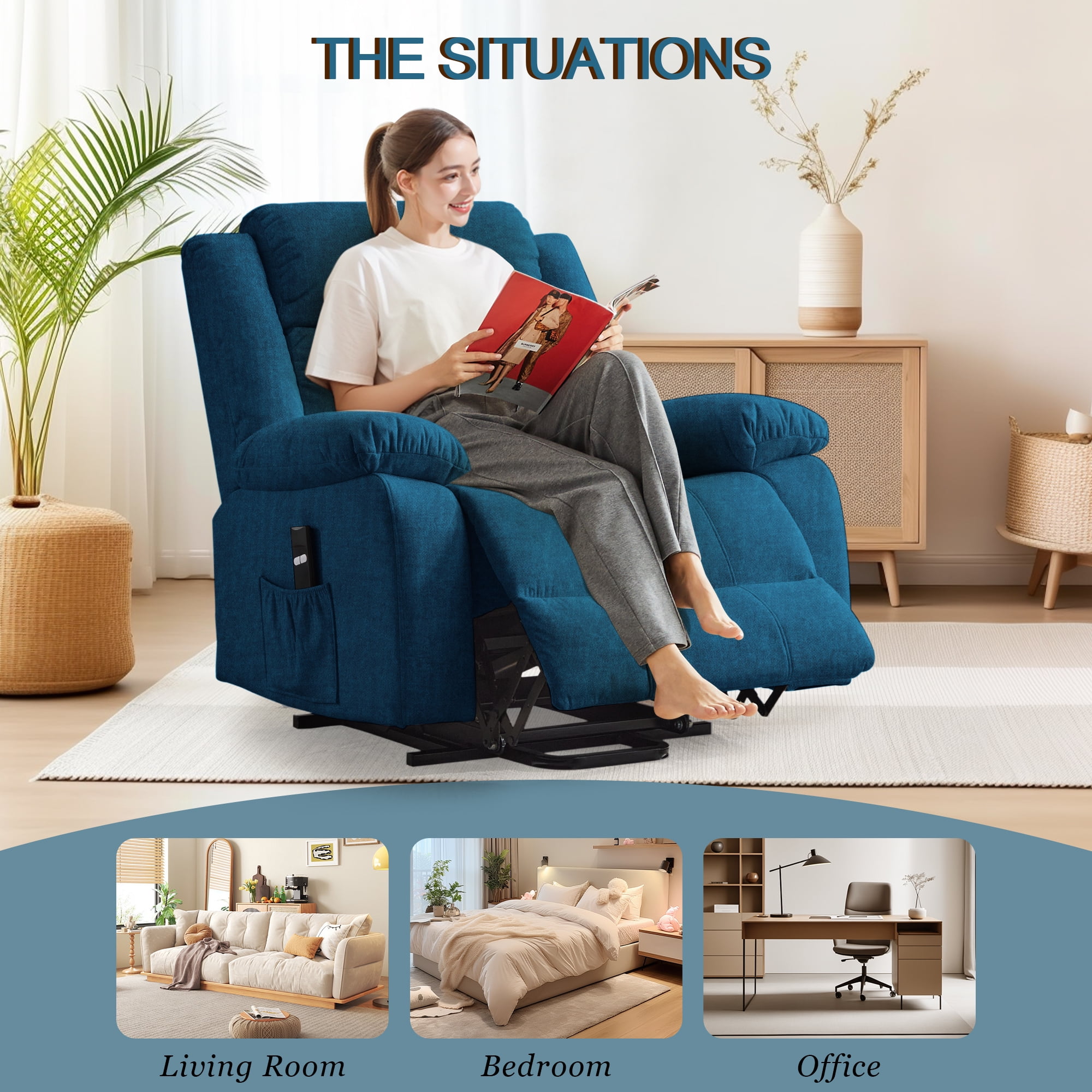 Korser Power Lift Recliner Chair for Elderly with Massage and Heat Oversized for Living Room,Blue