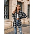 thumbnail image 6 of Women'S Button Down Flannel Shirts Shacket Long Sleeve Collared Business Casual Tops Work Blouses Black & blue L, 6 of 8