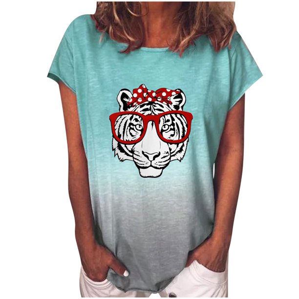 Camiseta de manga corta con estampado de cuello redondo para mujer, blusa suelta informal, Tops Fridja gope4820