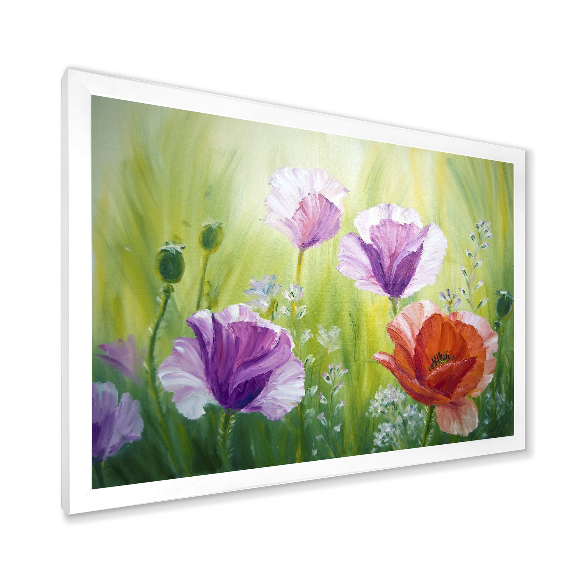 Designart 'Blossoming Red and Purple Poppies In The Morning II' Traditional Framed Art Print