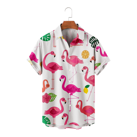 

MLFU Unisex Flamingo Hawaiian Aloha Shirt Button Down Short Sleeve Casual Chest Pocket Shirts Vacation Bowling Shirts Regular & Big Man Sizes