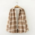 thumbnail image 2 of IROINNID Women's Shacket Jacket Turndown Lapel Plaid Long Sleeve Casual Single-breasted Cardigan Shirt Button Lattice Coat, Yellow, 2 of 3