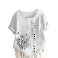 thumbnail image 4 of WCJM Plus Size Tops for Women Short Sleeve T Shirt Casual Summer Short Sleeve T-Shirt Women's Cotton Linen ShirtsCasual Boho Floral Short Sleeve Blouse Oversized Loose Ladies Tunic Tops, 4 of 4