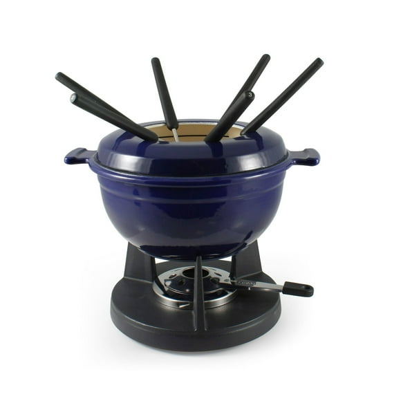 Swissmar Lucerne Ensemble de 10 Pcs Fondue en Fonte, Bleu Indigo, Fromage au Chocolat et Viande, Fonte