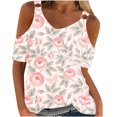 thumbnail image 1 of Fiudx Camisas para Mujer Blusas con Estampado Floral para Mujer, Camiseta con Hombros Descubiertos, Camiseta de Manga Corta con Cuello En V, 1 of 4