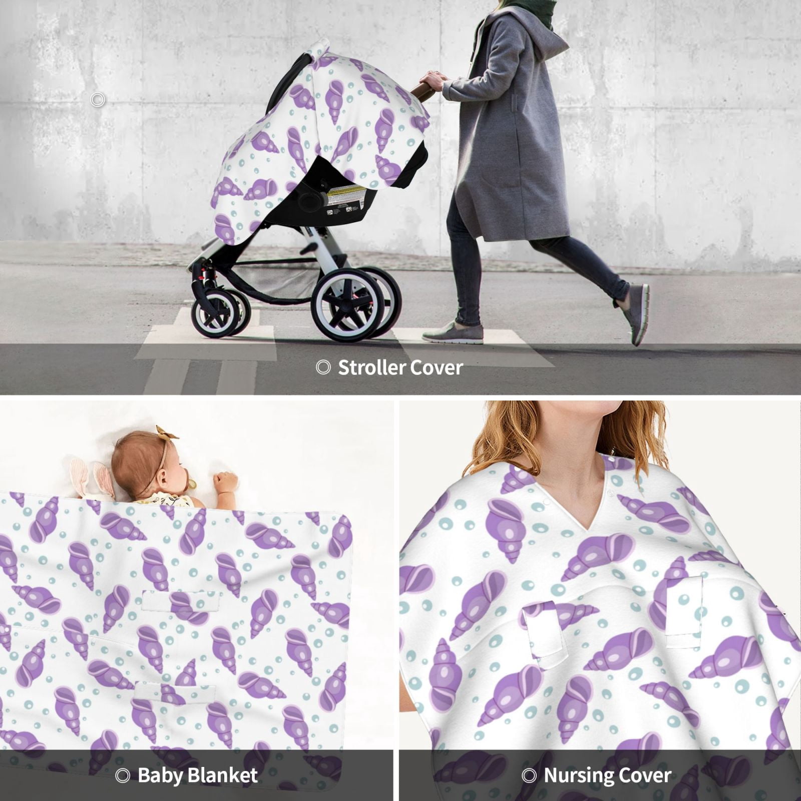 Car Seat Cover Baby - Conch Purple Breathable Infant Car Seat Cover for Baby Carseat, Lightweight Comfort Baby Essentials Must Haves Newborn Stuff for Girl Boy