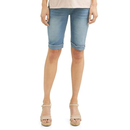Maternity Oh! Mamma Casual Bermuda Shorts with Full Panel and Frayed Hem (Available in Plus Sizes)