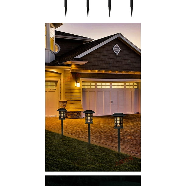 Juego de 4 faroles solares para exteriores, luces solares para jardín al aire libre, luces de suelo, velas parpadeantes de color amarillo cálido, luces solares, decoración colgante para patio, césped, patio (negro) ACTIVE Biensenido a ACTIVE