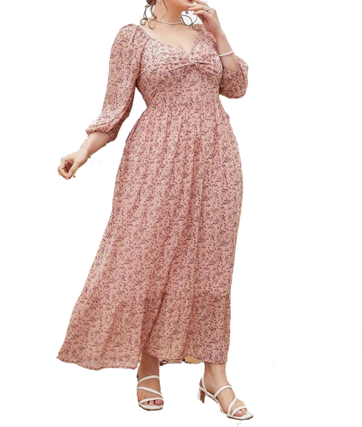 Nemidor Women's Plus Size Boho Floral Maxi Dress - Smocked Waist, Flared, With Pockets