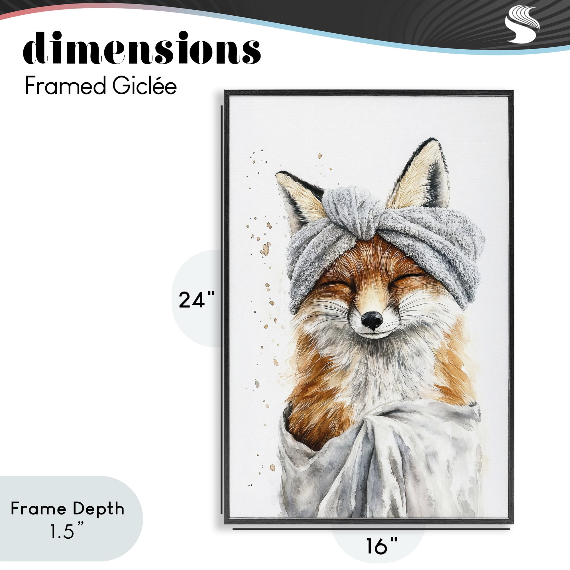 Stupell Industries Bathroom Fox Wrapped in Towel Black Framed Giclee Art, design by Tina LeCour