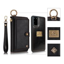 Galaxy S20 Case, Allytech Retro PU Leather Magnetic Detachable Back Cover Zipper Wallet Folio Multiple Cards Slots Purse Wrist Strap Clutch Protective Case Cover for Samsung Galaxy S20 6.2",Black