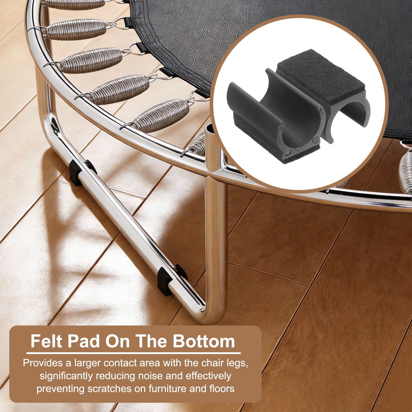 16 Pack Rectangle U Shaped Chair Leg Caps with Felt Pads, Fit 25mm Dia Tubular Legs, Slide Smoothly Furniture Feet Protector No Scratches No Noise for Hardwood Floors, Black