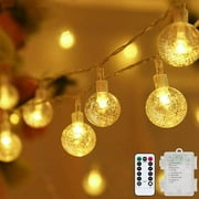 Metaku Globe String Lights Fairy Lights Battery Operated 26ft 60LED String Lights with Remote Waterproof Indoor Outdoor(Warm White)