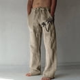 thumbnail image 2 of Zpanxa Mens Joggers with Pockets, Mens Linen Pants Loose Leisure Hawaiian Print Beach Pants Loose Elastic Waist Drawstring Pants Khaki L, 2 of 5