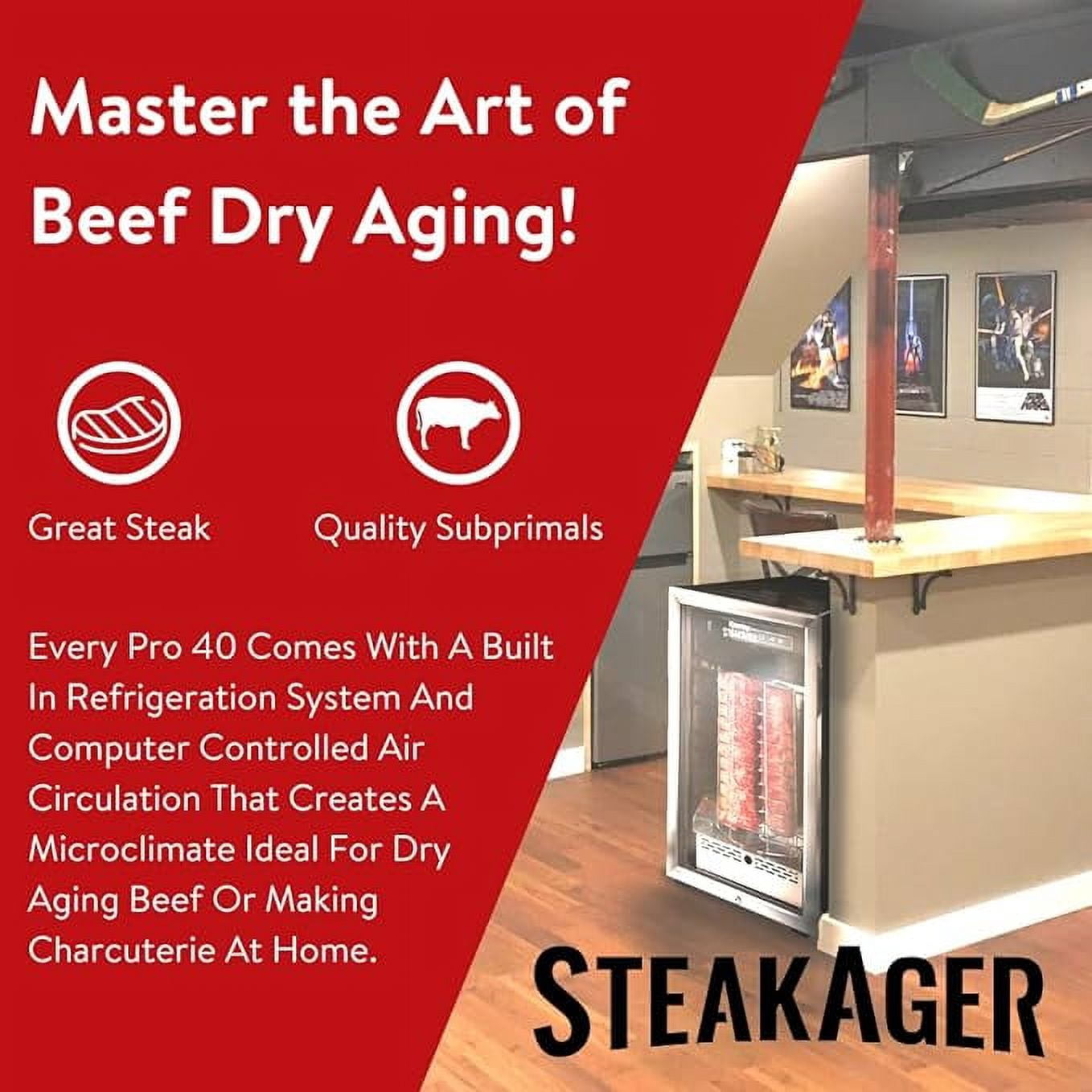 SteakAger PRO 40 Starter Pack Steak Dry-Aging Refrigerator, Sleek Refrigerator to Make Dry-Aged Steaks at Home - 40 lbs