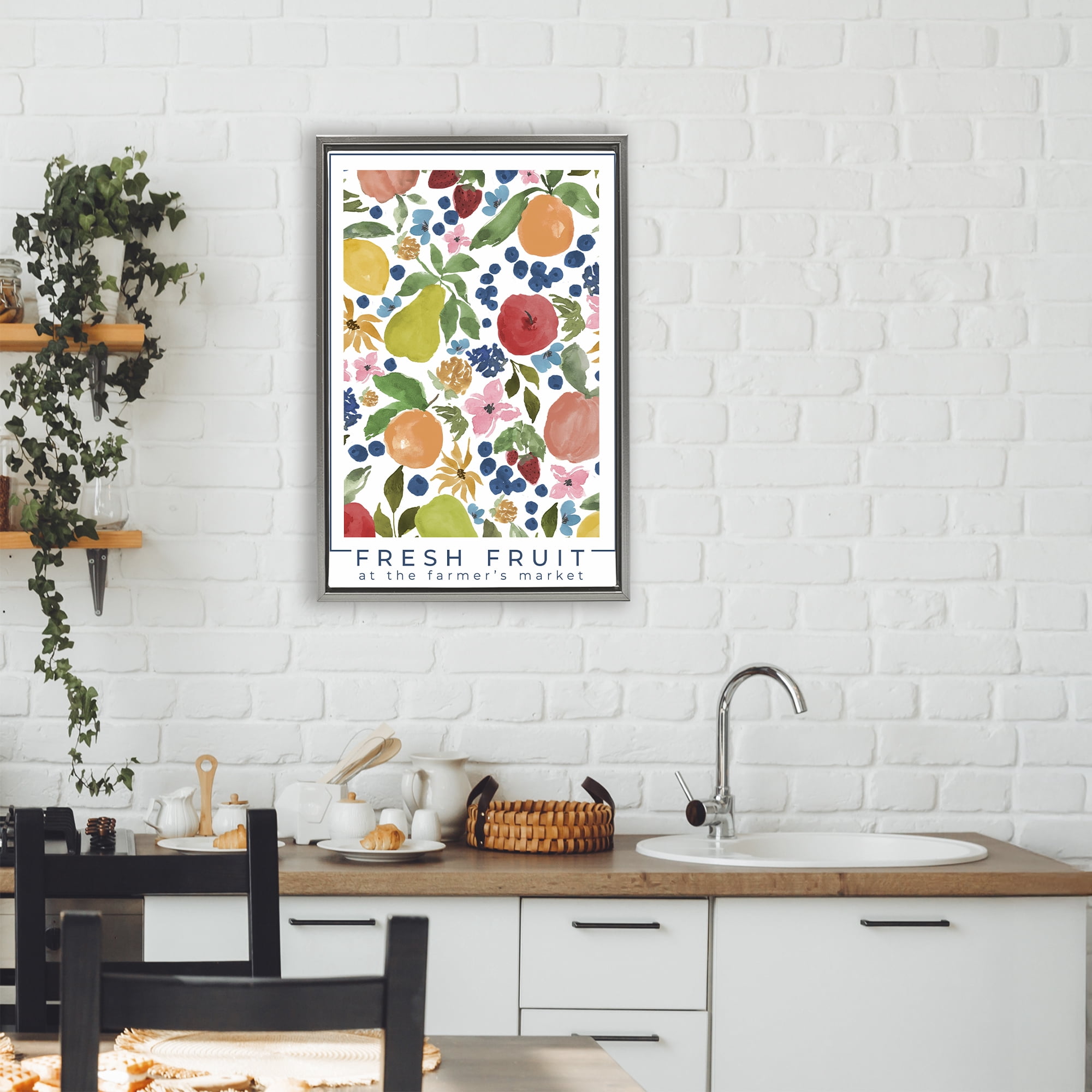 Stupell Industries Fresh Fruit Market Pattern Gray Framed Floater Canvas Wall Art, design by Lucille Price