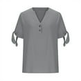 thumbnail image 4 of Olyvenn Stylish Cotton Linen Shirts for Women Summmer Slit Short Sleeve Casual Tops Henley Vcation Beach Lounge Button Lightweight Tunic Blouse Gray XL, 4 of 6