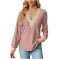 thumbnail image 2 of Black and Friday Azrian Tops Saving!,Women's Fashion Solid V-Neck Lace Long Sleeve Loose T-shirt Top Clearance Sale, 2 of 6