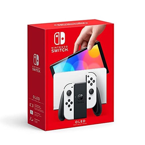 Restored Nintendo Switch OLED Model w/ White Joy-Con Wide adjustable stand (Refurbished)