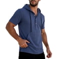 thumbnail image 3 of Men's Cotton Short Sleeve Hooded T-Shirt, Solid Color Casual Tee with Pocket, Button Down Closure, Soft Breathable Fabric, Daily Wear Streetwear Gym Vacation, Beach | Zenithor,Navy L, 3 of 7