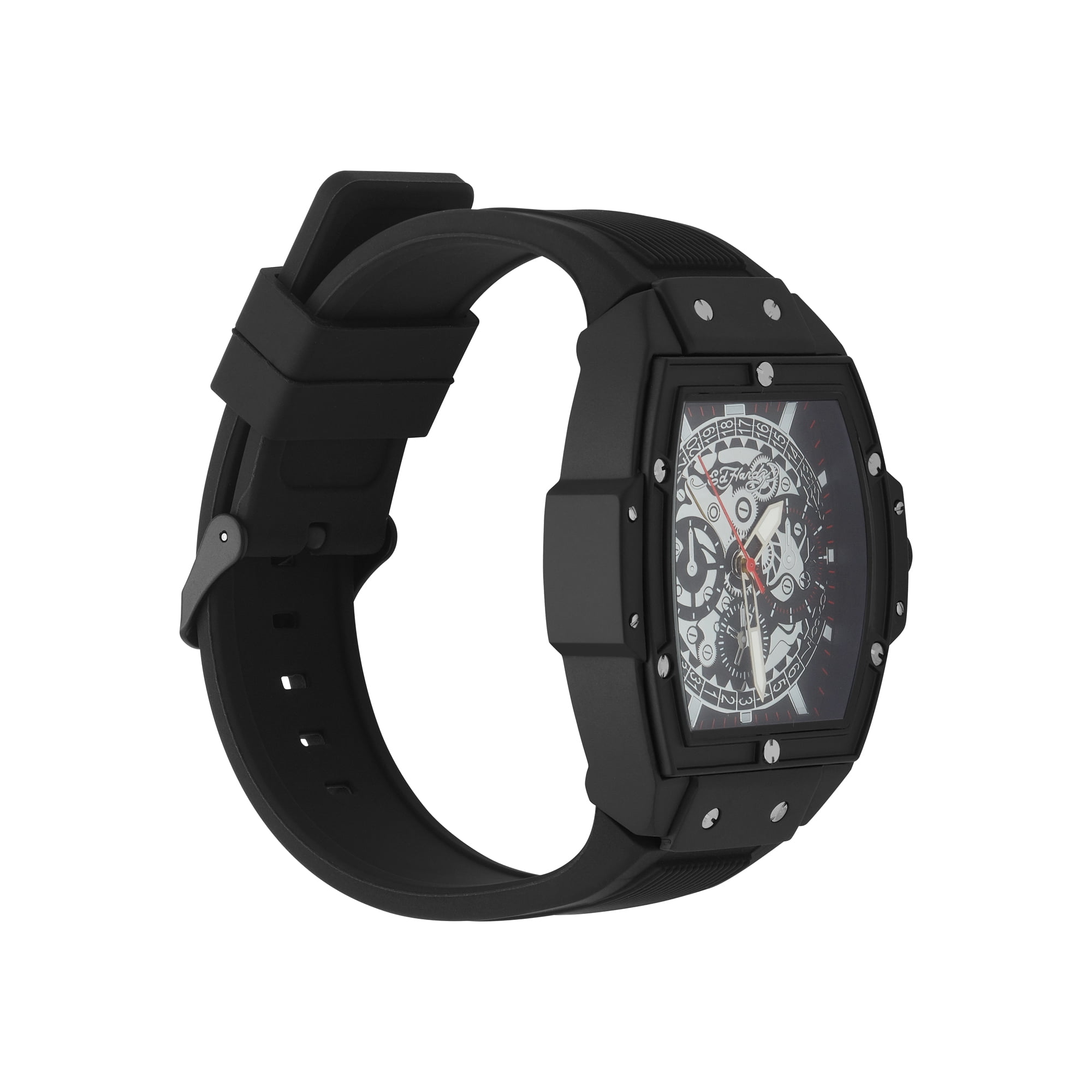 Ed Hardy Men's Black Textured Silicone Strap Watch 48mm