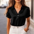thumbnail image 2 of Women's Satin V Neck Short Sleeve Wrap Elegant Blouse Shirt Black L, 2 of 7