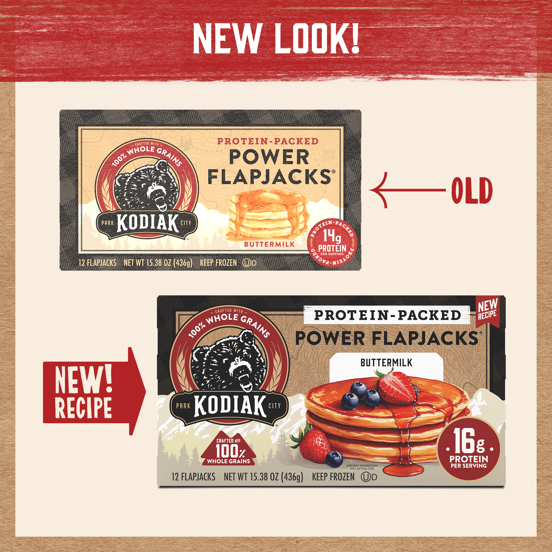 Kodiak Protein-Packed Buttermilk Power Flapjacks, 15.38 oz, 12 Count (Frozen)