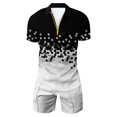 thumbnail image 2 of Vedolay Two Piece Short Set Men's Print Color Short Sleeve Zip Shirt Shorts Set Summer Casual Streetwear Suits,Black 5XL, 2 of 3