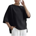 thumbnail image 3 of Women's Short Sleeve V Neck T-Shirt Tops Blouses Tees Loose Fit Casual Daily Wear Vacation Loungewear Fashion Essential Gift for Women | CSEONE,Black Free Size, 3 of 9