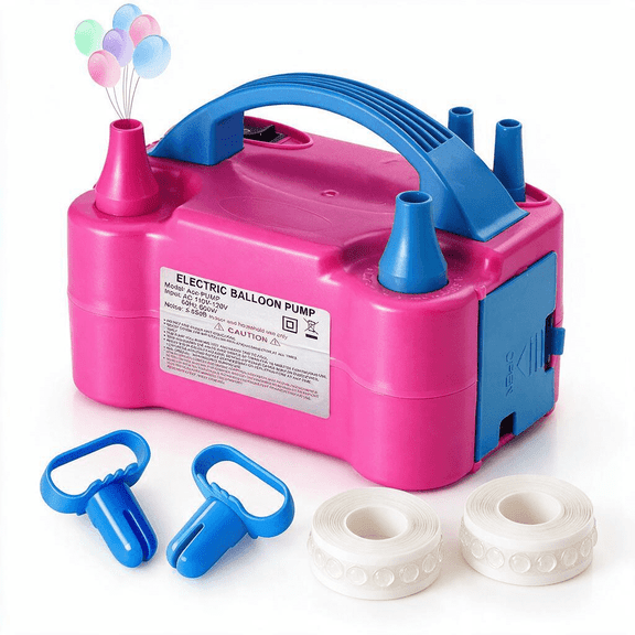 Electric Balloon Pump, 600W Portable Dual Nozzle Air Inflator with Balloon Tying Tools & Dot Glues, 110V Fast Fill Blower for Party Birthday Wedding Baby Shower Balloon Arch Decoration, Pink