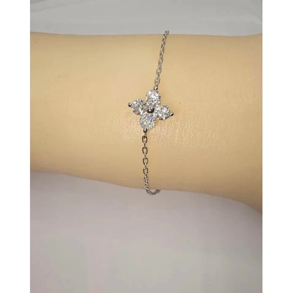 2.00Ct Round Cut Lab Created Diamond Flower Chain Bracelet 14k White Gold Plated Sterling Silver