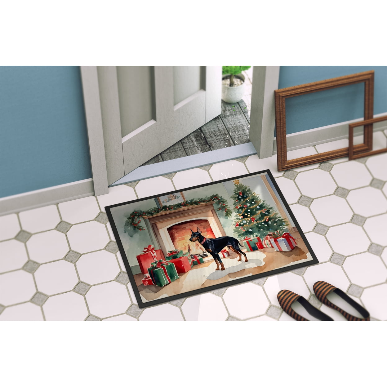 Carolines Treasures DAC2646MAT 0.15 x 18 x 27 in. Doberman Pinscher Cozy Christmas Doormat